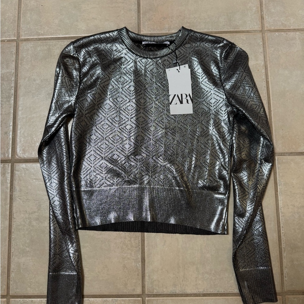 Zara Women's Silver Geometric Sweatshirt